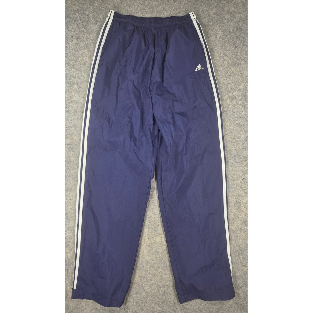 Y2K Adidas Mens XL Navy Blue 3 Stripe Nylon Track Pants Windbreaker Vintage